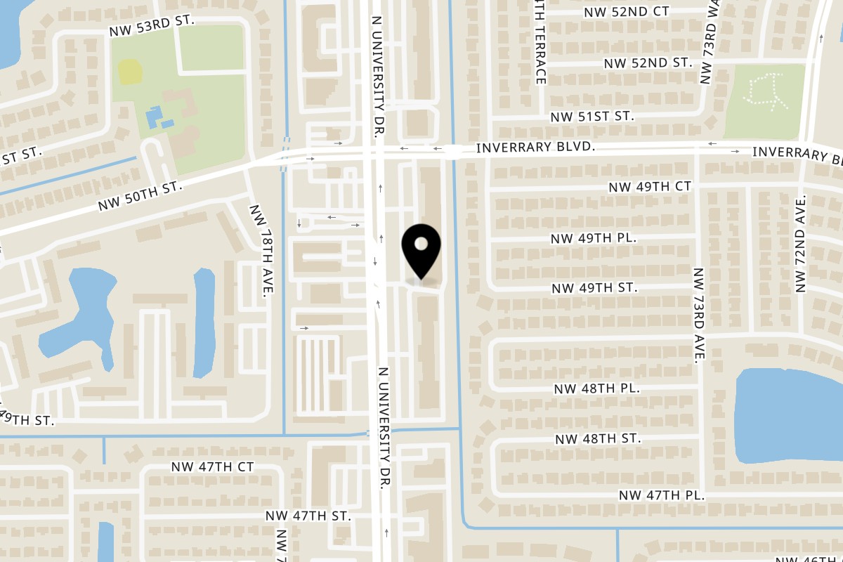 Map showing the location of The Flava Zone on 4938 N University Dr in Lauderhill